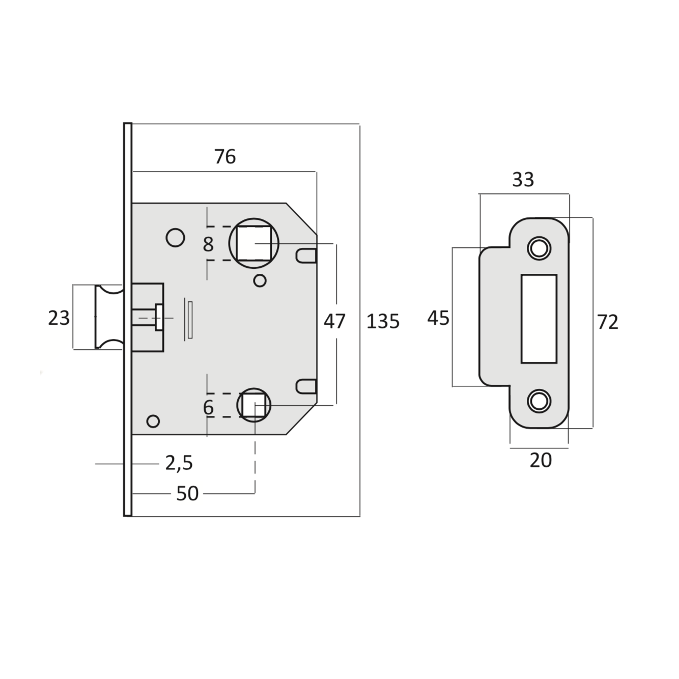 Entrada de trava reversível unificada Borda redonda com acabamento em níquel acetinado de 47 mm