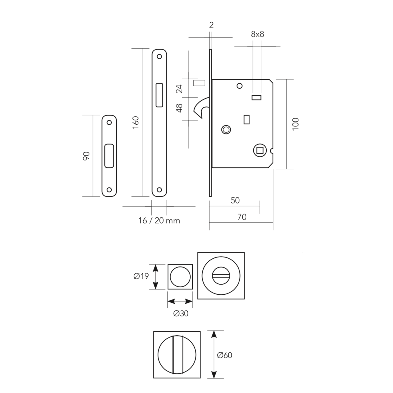 Kit para porta de correr com ferrolho e prego quadrado acabamento preto 