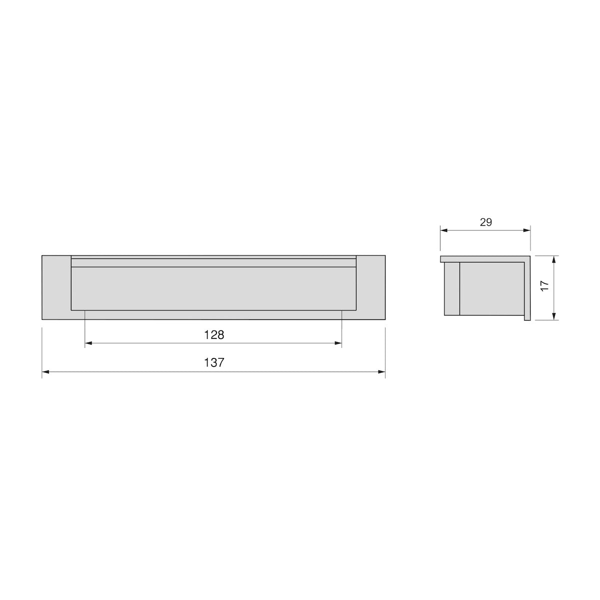 Puxador Modena 128mm entre furos para encastrar em móveis e roupeiros
