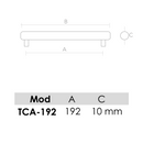 Medidas de Tirador modelo TCA de aluminio para muebles y armarios con 192mm entre ejes