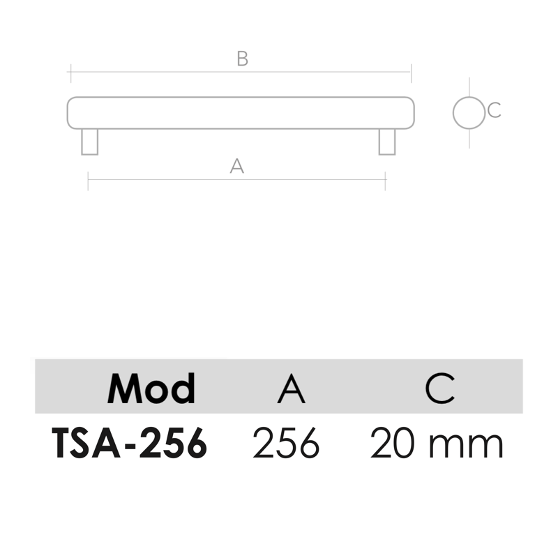 Puxador de alumínio modelo TSA para móveis e armários com 256mm entre furos