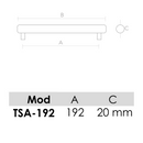 Medidas de Tirador de aluminio modelo TSA para muebles y armarios con 192mm entre ejes