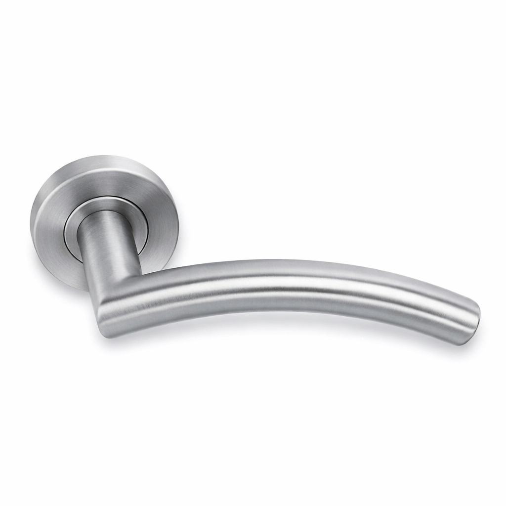 Puxador curvado tubular de aço inoxidável Nix com roseta redonda para portas 