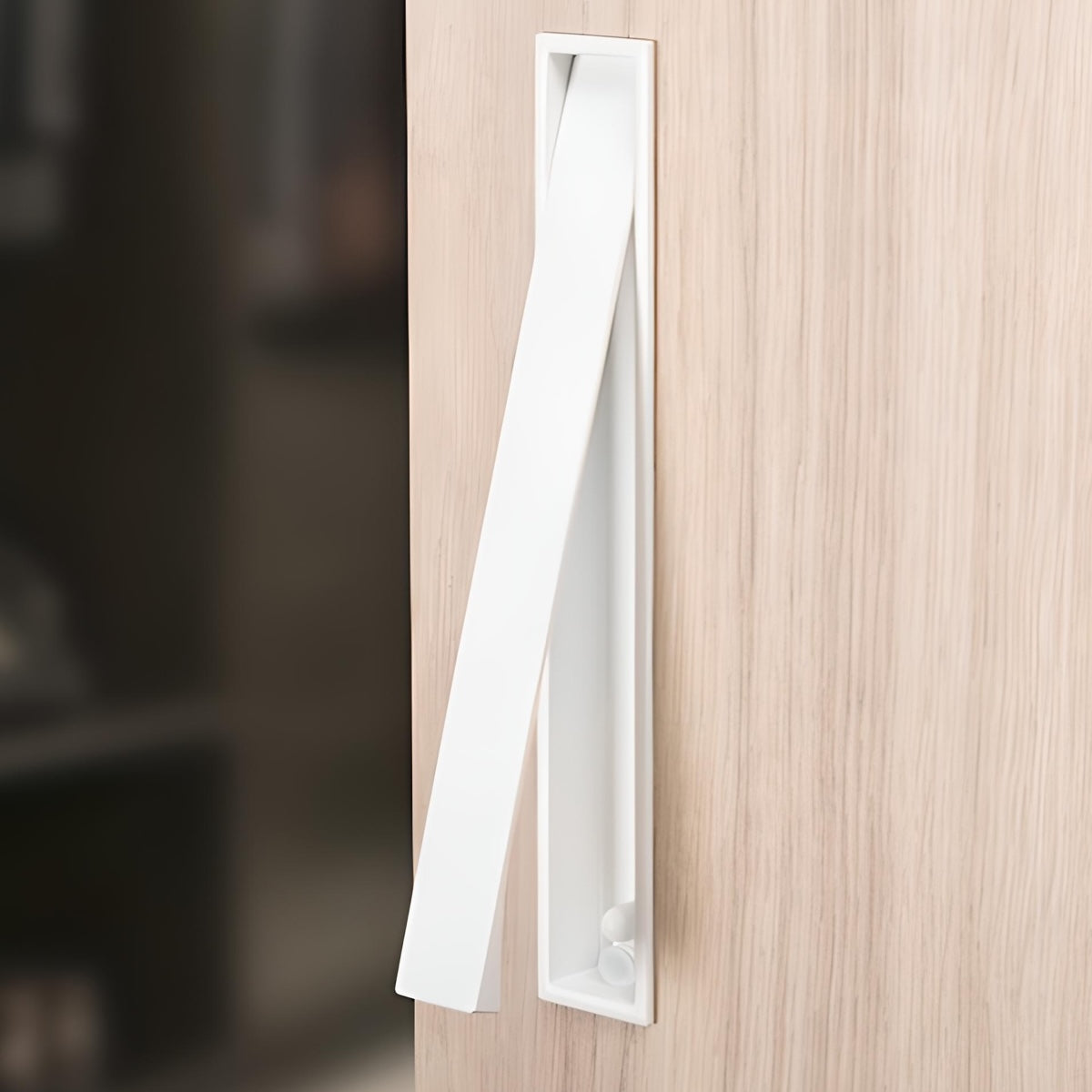 Puxador retangular de embutir Clos branco de 160mm de altura para portas de correr