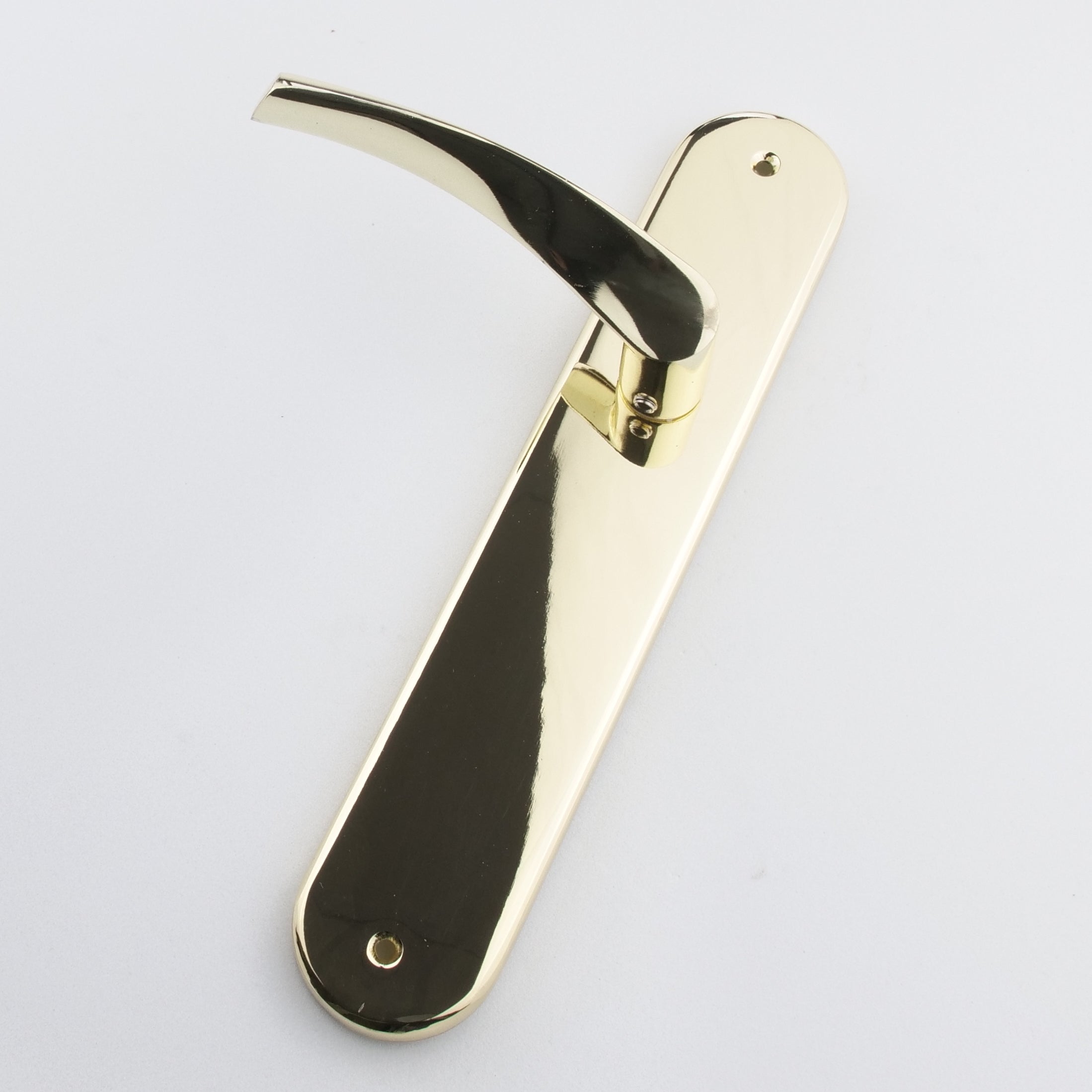 Puxador em Zamak modelo '130' com placa oval em acabamento dourado brilhante para portas 