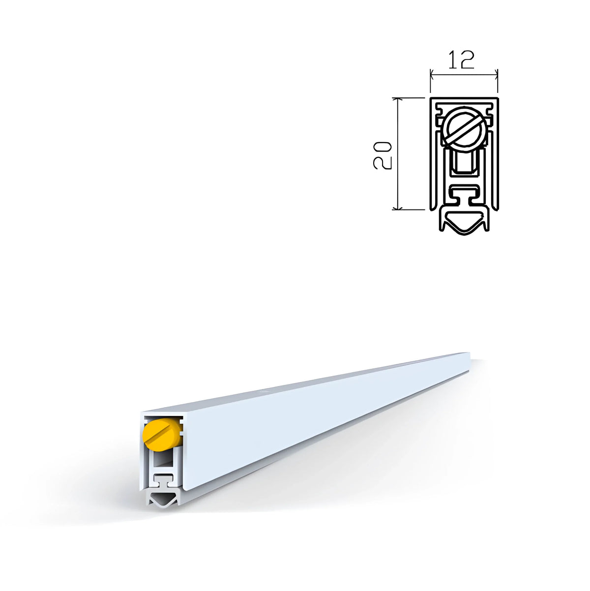 Vedante automático de embutir em alumínio e borracha 12x20 mm e 920 mm para portas de madeira