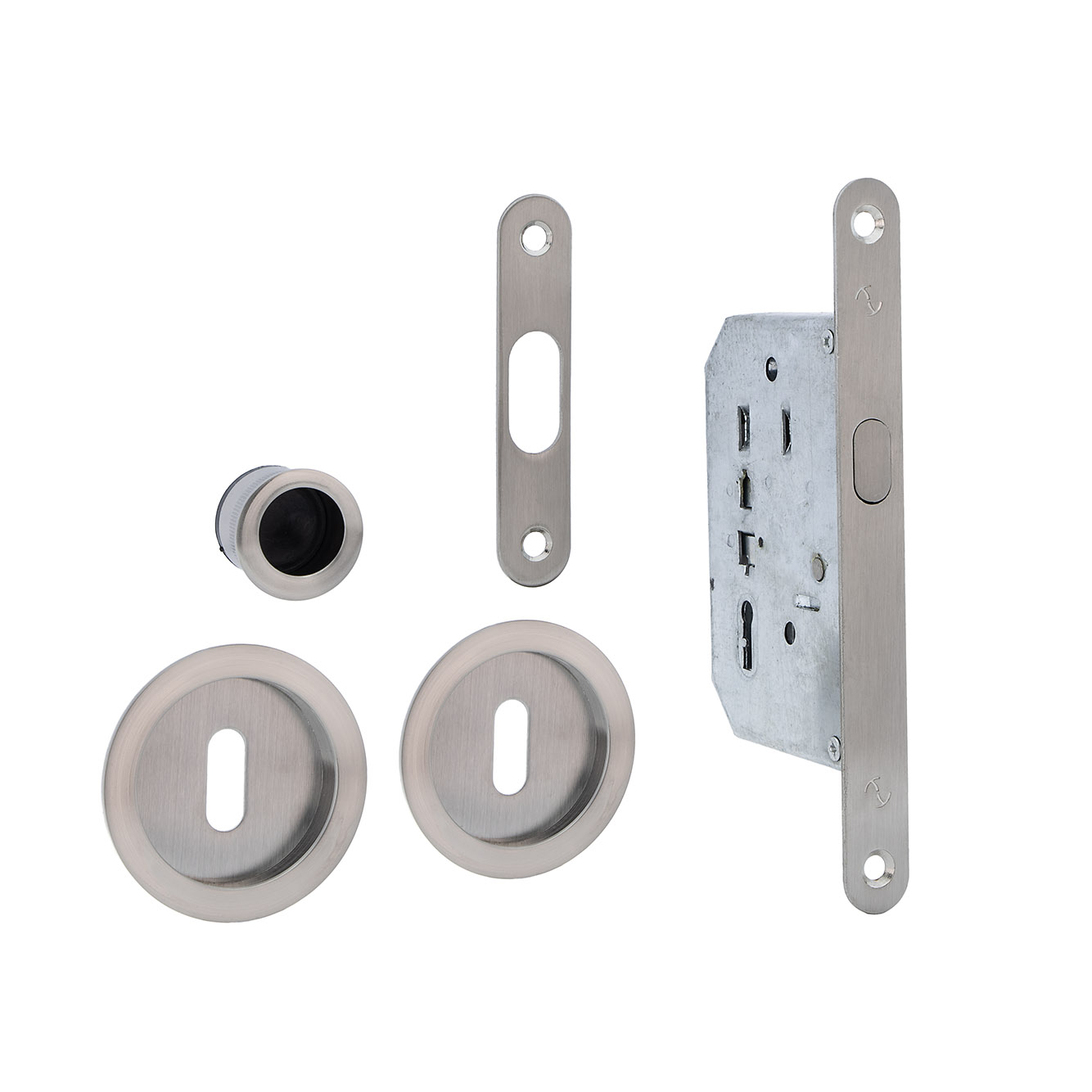 Kit para porta de correr em acabamento níquel acetinado com 2 chaves borja incluídas 