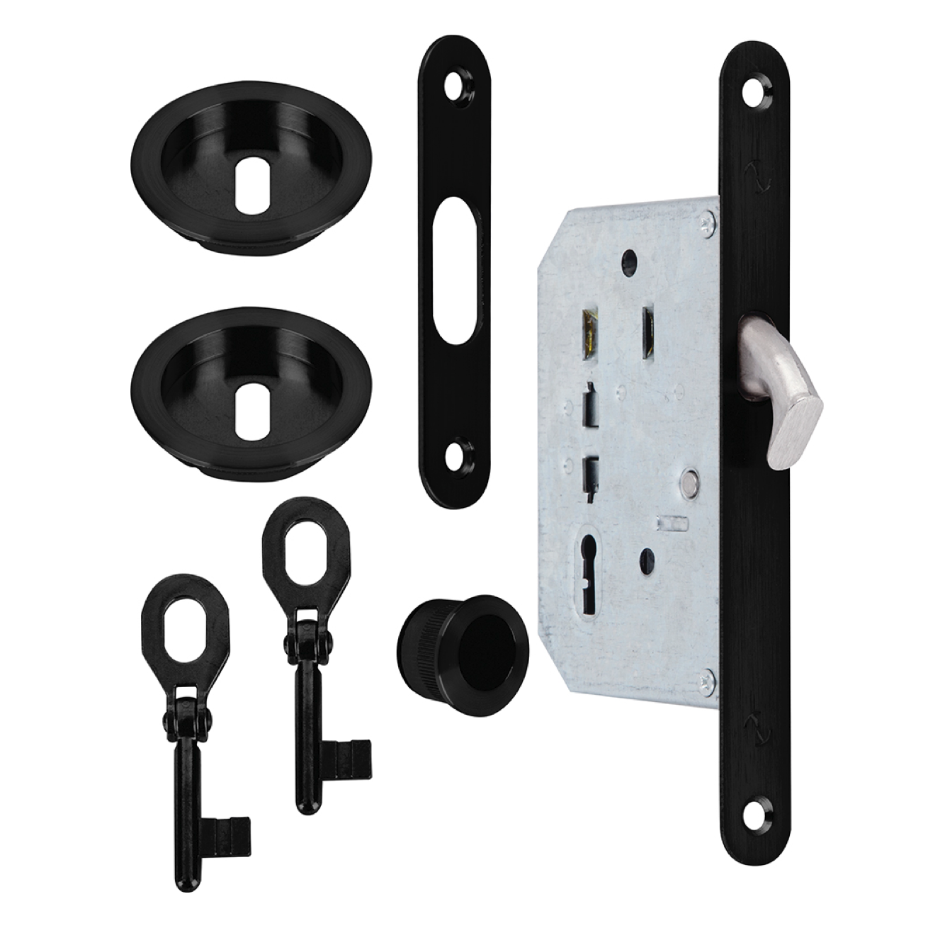 Kit para porta de correr em acabamento nergo com 2 chaves borja incluídas 