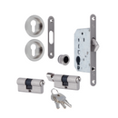 Kit para porta de correr com cilindro em acabamento níquel acetinado 