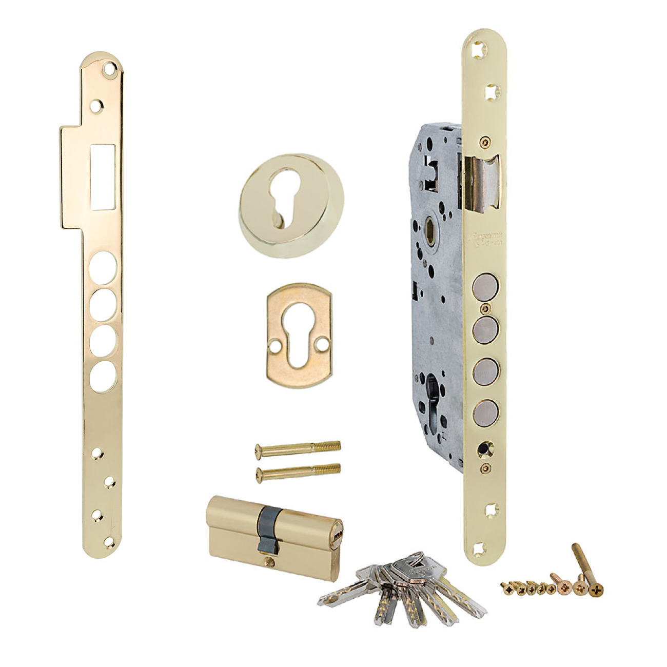 Fechadura de segurança de borda redonda de 50 mm com 4 parafusos de aço com acabamento dourado brilhante