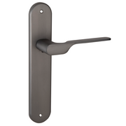 Puxador modelo '640' com placa oval para portas zamak acabamento grafite com puxador moderno 