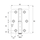 Dobradiça de aço inoxidável com borda redonda para portas 90 mm x 65 mm 