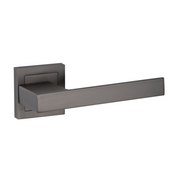 Puxador Zamak modelo 220 com roseta quadrada acabamento grafite para portas 