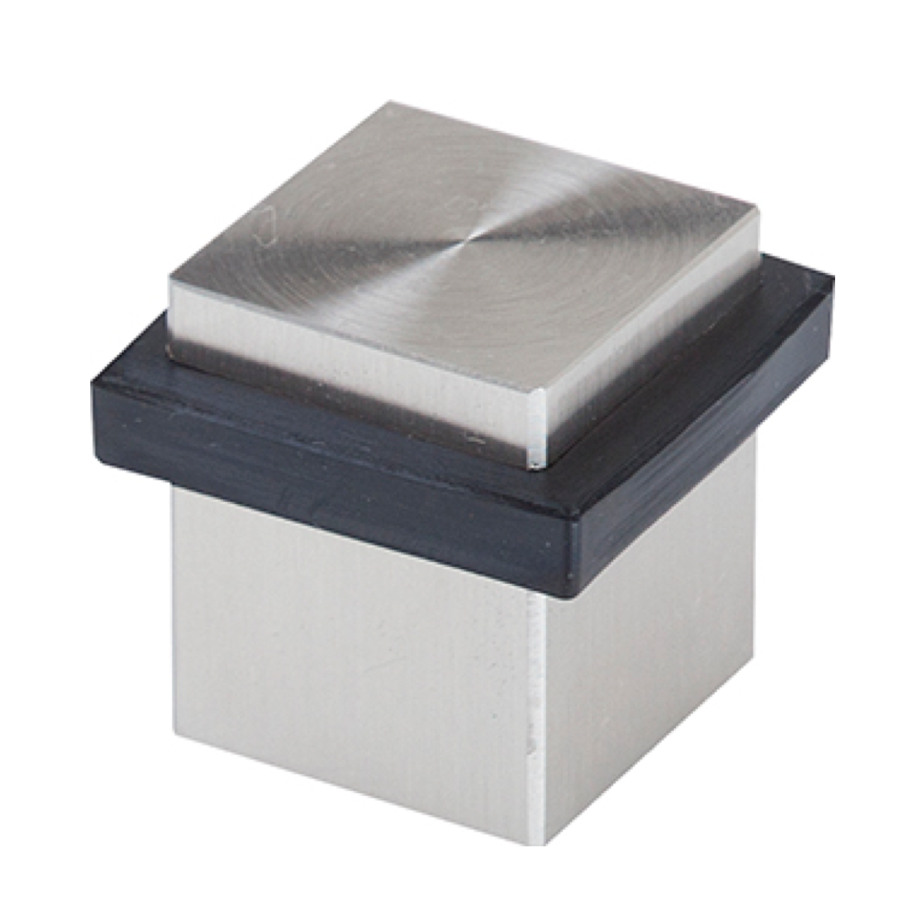 Batente de porta quadrado em aço inox com lado em borracha preta 25mm 