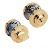 Cilindro de trinco redondo com chave em latonado acetinado de 50 mm para portas