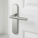 Puxador em aço inox com placa oval e parafusos ocultos para portas modelo '503' 