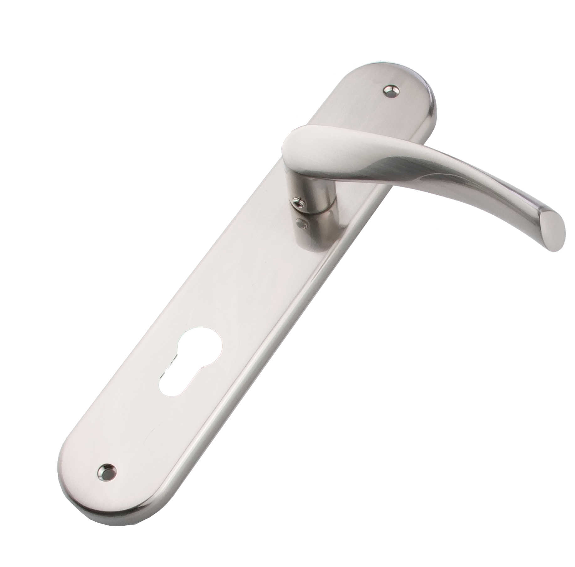 Puxador ondulado modelo '130A' com placa oval de alumínio para portas com acabamento em níquel acetinado 