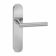 Puxador em aço inox com placa oval e parafusos ocultos para portas modelo '503' 