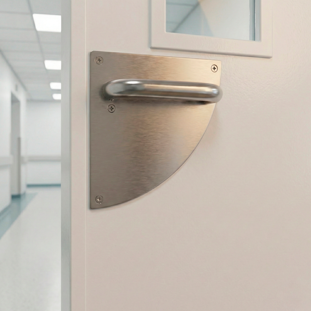 Puxador em aço inox modelo '4002' com placa semicircular para portas 