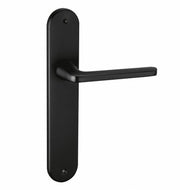 Manilla con placa ovalada de aluminio acabado negro de 250x48 mm para puertas
