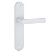 Maçaneta com roseta oval de alumínio branco de 250x48 mm para portas