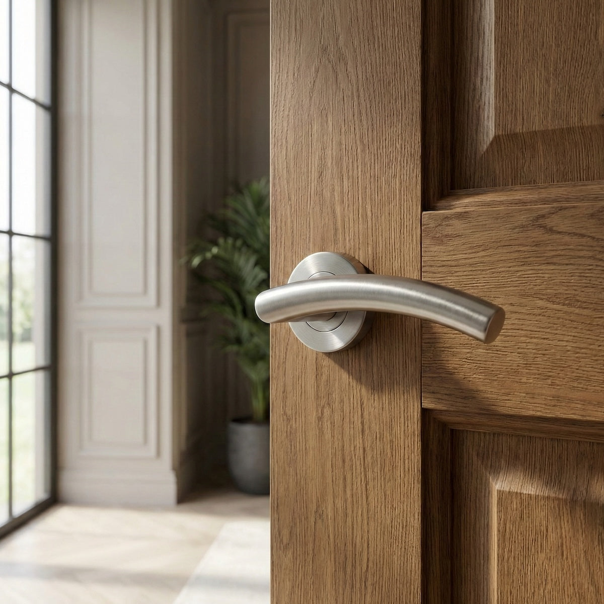 Puxador curvado tubular de aço inoxidável Nix com roseta redonda para portas 