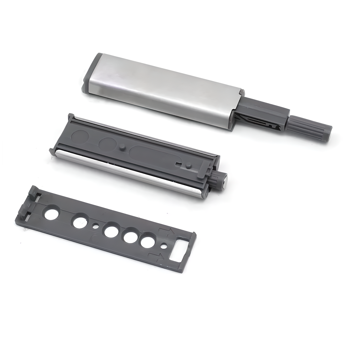 Expulsor Push cinzento com a ponta de plástico de 80mm para aparafusar em armários